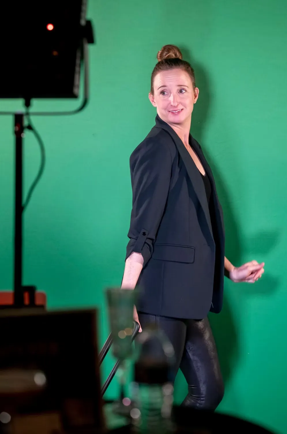 Neon cyberpunk group in futuristic city green screen chroma key