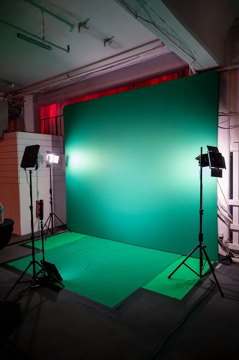 Travel adventurers on glacier landscape green screen chroma key