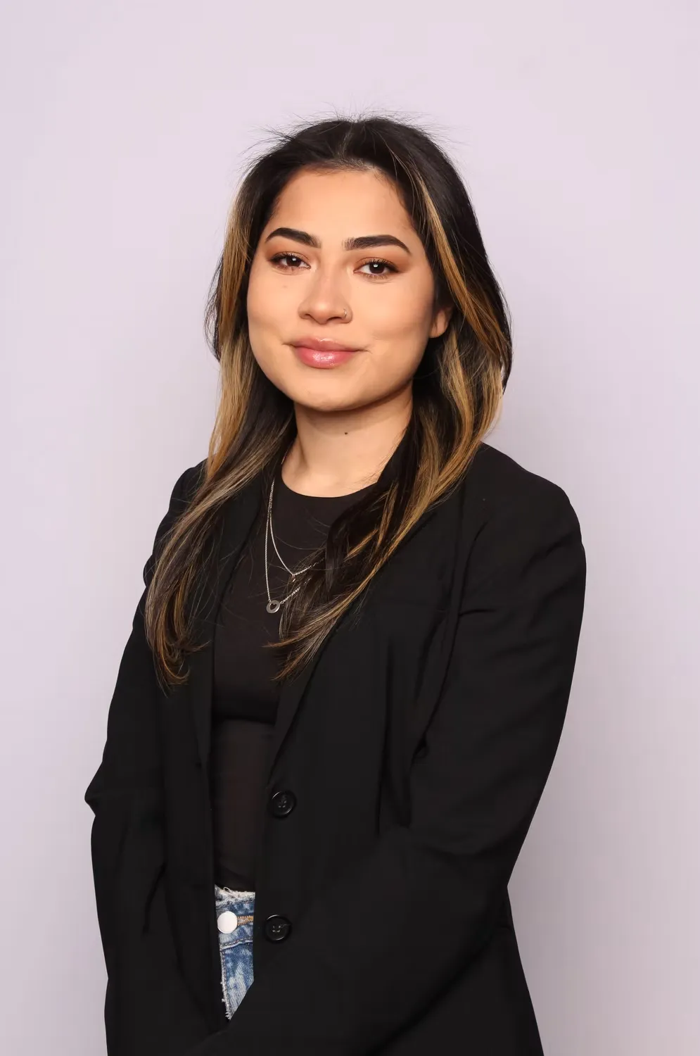 Professional headshot with custom branded backdrop