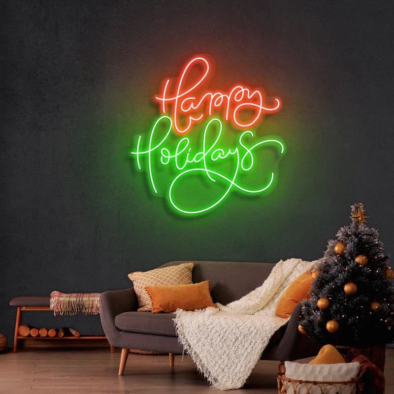 Custom holiday neon signs with festive designs for events